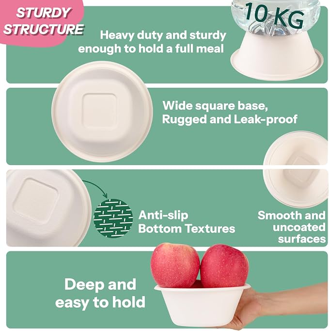 Disposable Soup Bowls 32 Oz [50 Pack] - Heavy Duty Deep Paper Bowls, Leakproof Compostable Containers for Ramen, Chili & Catering, Microwave Safe Bowls (White)