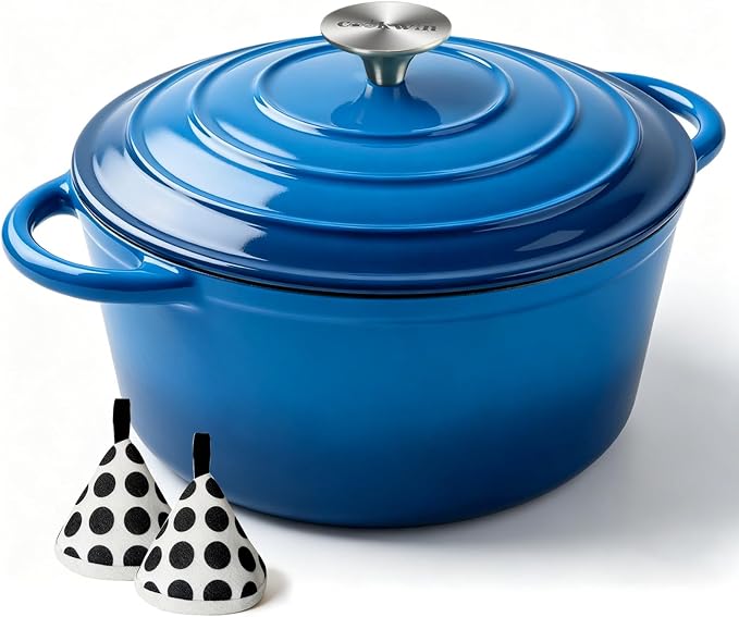 6QT Enameled Cast Iron Dutch Oven with Lid, Heavy-Duty & Non-Stick Cookware Pot for Braising, Stews, Roasting, Bread Baking - Oven & Stovetop Safe