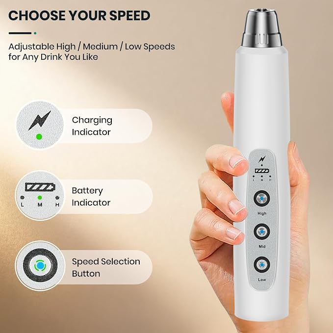 Colarlemo Milk Frother Handheld Rechargeable, Frother Wand Drink Mixer Electric Whisk for Coffee, Detachable With 3 Stainless Whisks, Hand Mixer for Lattes, Cappuccino, Matcha, Egg, No Stand, White