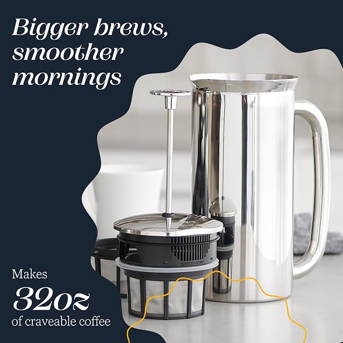 ESPRO P7 French Press, 18oz, Polished, Stainless Steel Coffee Maker | Double Filter Coffee Press, Grit-Free Coffee, Heat Resistant Insulated tea Press, Easy Hot and Cold Coffee Brewer, Tea Brewer