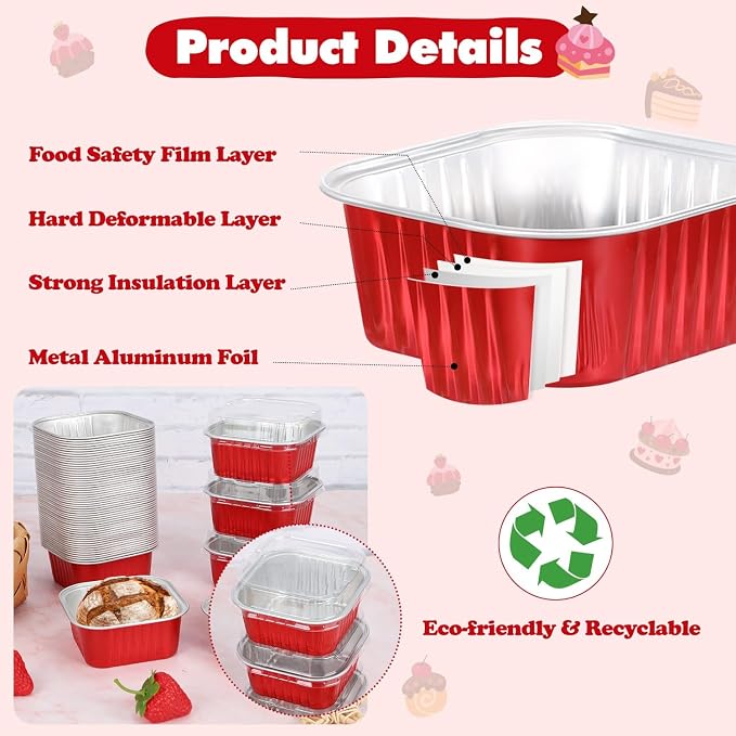selizo 60 Pack 5oz Mini Disposable Cake Pans with Lids, Aluminum Foil Square Baking Cups, 3.5x3.5 Small Baking Cake Tins Cup Cake Containers with Lids for Individual Cakes