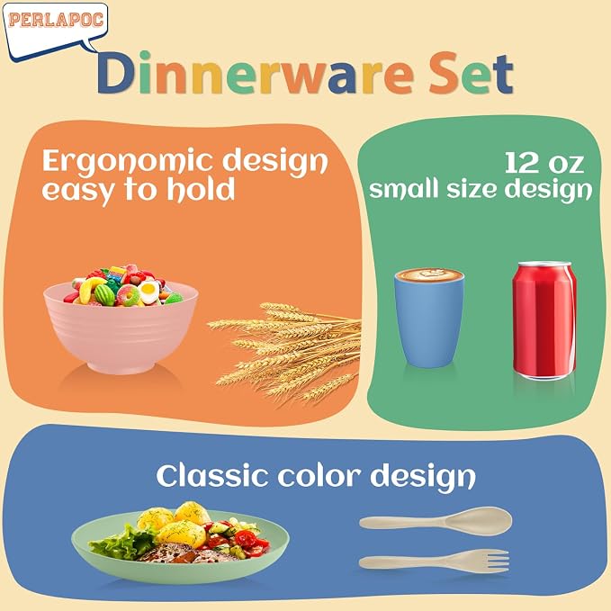 Wheat Straw Dinnerware Sets 20 PCS Service for 4, Unbreakable Kitchen Plates and Bowls Sets, Microwave Dishwasher Safe Dish Set, Outdoor Camping, RV, Apartment Essentials - Colorful