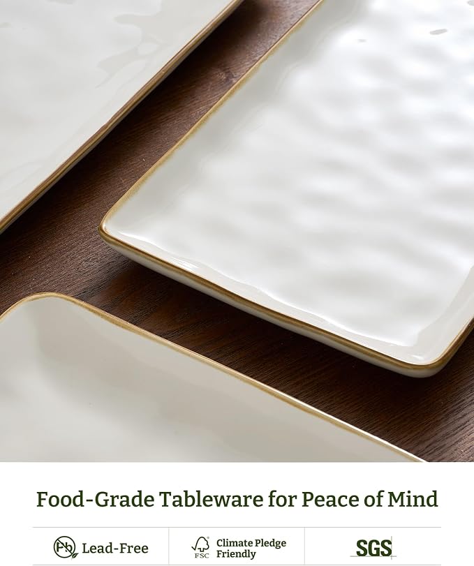 Famiware Serving Platters Set of 3 Sizes - Rectangular, Vanilla White | 15.67"/14.1"/12.6" Fine Stoneware Serving Trays for Party, Entertaining for Food, Turkey, Cheese, Microwave Dishwasher Safe