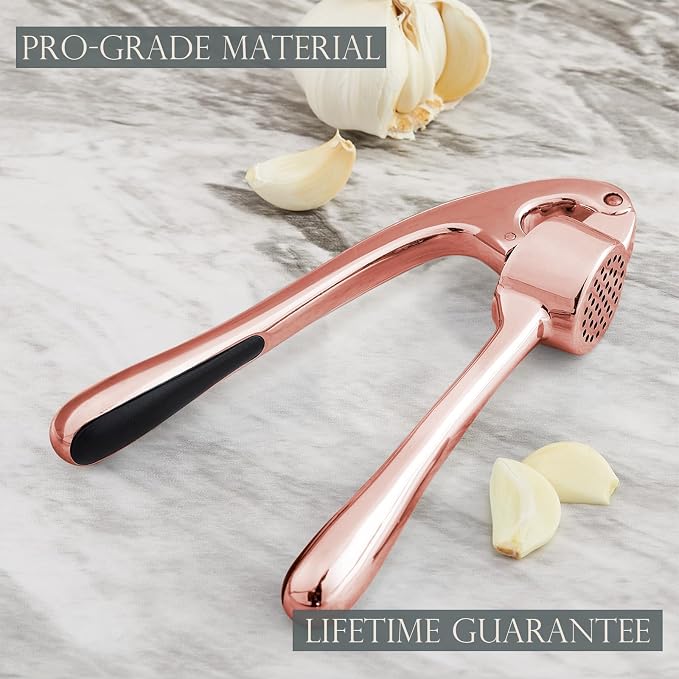 Premium Garlic Press, Professional Garlic Mincer, Easy to Squeeze and Clean, Rust Proof, Efficient Ginger Crusher - Rose Golden