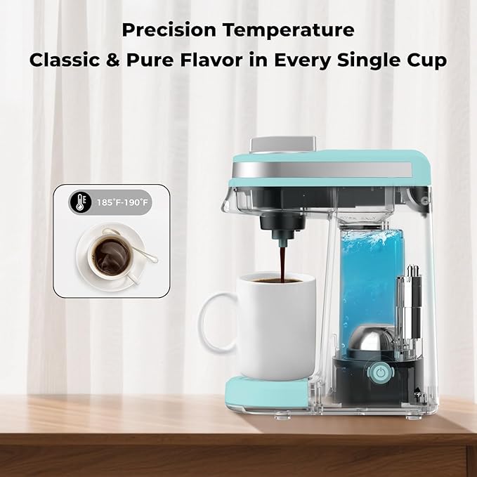 CHULUX Mini Coffee Maker for K Capsule, Single Serve Coffee Maker for One Cup Americano, Lightweight Pod Coffee Machine, Aqua | Fast-Heating Boiler System, Single Cup Brewing, Portable Compact Design, Four-Hole Multi-Stream Needle, Adjustable Drip Tray