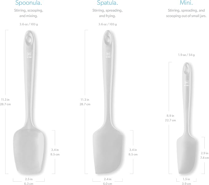 DI ORO Silicone Spatula Set - 600F Heat Resistant, 3-Pc Stone | Rubber scraper won't scratch nonstick pans; For baking, cooking, mixing, and frosting; BPA-free and dishwasher safe