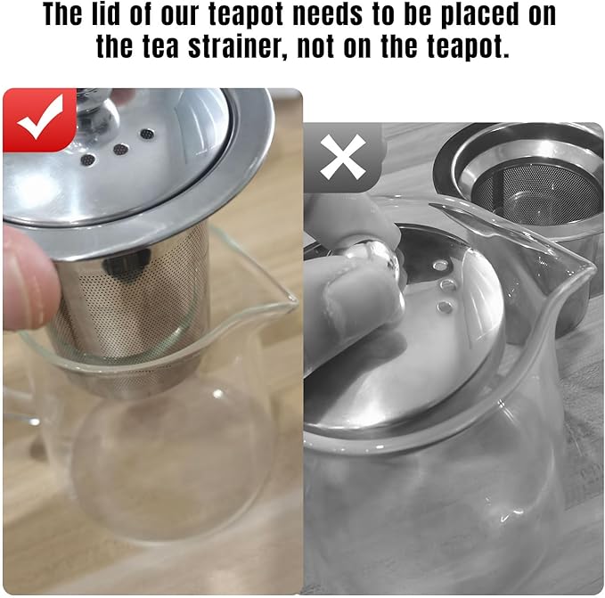PARACITY Glass Teapot Stovetop 18.6 OZ, Borosilicate Clear Tea Kettle with Removable 18/8 Stainless Steel Infuser, Teapot Blooming and Loose Leaf Tea Maker Tea Brewer for Camping, Travel (550ML) | Tea infuser & tea strainer. Blooming tea; clear teapot,...