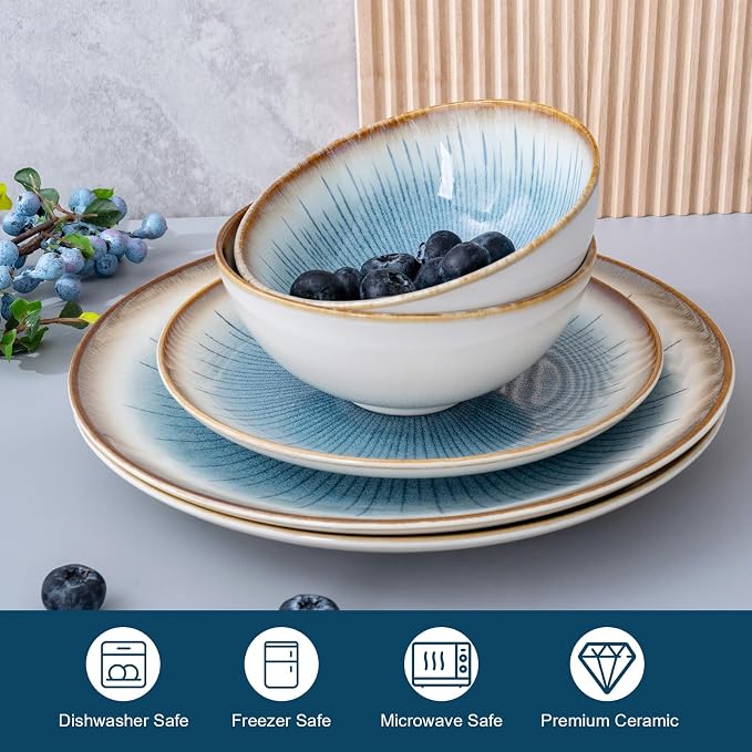 Dinnerware Set Stoneware 16 Pieces Service for 4, Stoneware Plates and Bowls Set Stoneware Set, Dishwasher Microwave Safe Dishes set
