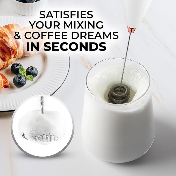 Zulay Kitchen Powerful Milk Frother Wand With Duracell Batteries - Ultra Fast Handheld Drink Mixer - Electric Whisk Foam Maker for Coffee, Lattes, Cappuccino & Matcha - Triple Whisk - Black