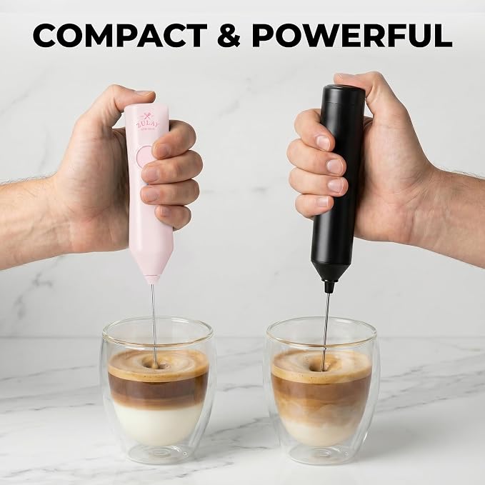 Zulay Kitchen Rechargeable Milk Frother Handheld - Frother Wand, Drink Mixer, Electric Whisk Frother, for Cappuccinos, Matcha & Protein Powder - Dynamic Triple Whisk, 3 Speed 500mAh Cotton Candy Pink