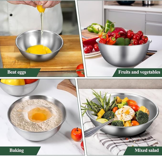Mixing Bowl Set - 5 Piece, Stainless Steel, Ideal for Kitchen, Cooking, Baking