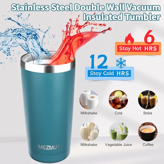 MEZMUT 20oz Insulated Tumbler Cup Travel Coffee Mug with Lid(Mixed2,4 Pack) | 18/8 Stainless Steel Double Wall Vacuum Spill Proof Metal Tumbler Bulk with Lid and Straw, Hot or Iced Coffee Cup