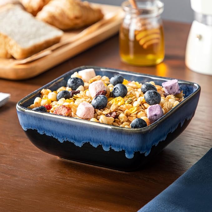 vancasso Stern Square Stoneware Dinnerware Set for 4,16 Piece Dining Set | Reactive Glaze Plates and Bowls Set, Chip and Scratch Resistant, Microwave & Dishwasher Safe for Everyday Dining,Blue