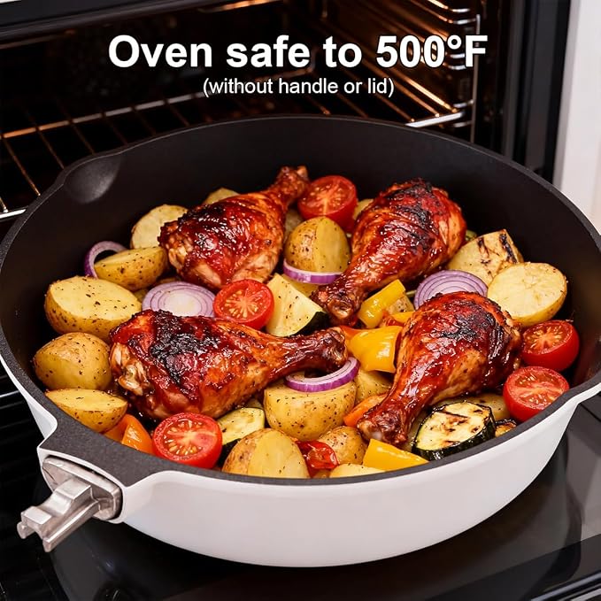 8 Inch Non Stick Frying Pan Skillet, Small Saute Pan, White | Egg Pan Non Toxic, Compatible with All Stovetops, PTFE & PFAS & PFOA Free, Oven Safe