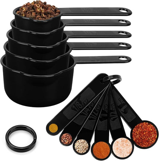 Accmor Measuring Cups & Spoons Set, Plastic Cooking Baking Tools Measuring Spoons Cups, 11 Piece Different Capacities Tablespoons Kitchen Gadgets Nesting Measure Sets for Dry Liquid Ingredients