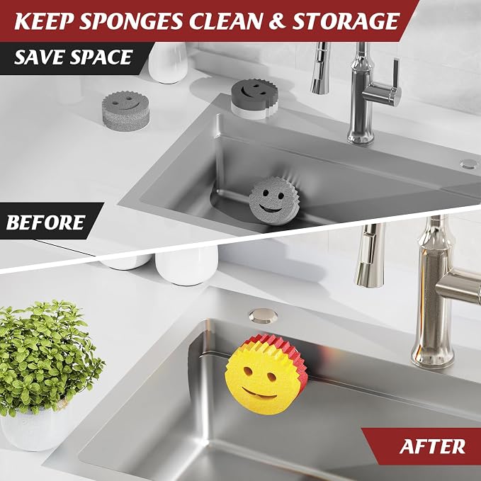 Kontoyo Sponge Holder for Kitchen Sink,Sink Caddy Organizer with Suction Cup Installation for Kitchen/Bathroom, Self Draining,Sponge Caddy for Holding Smiley Sponges-White