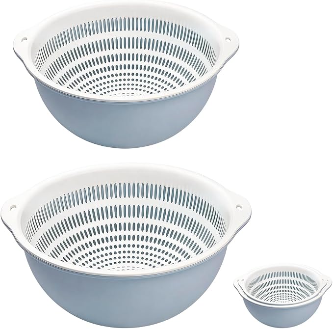 Colander Bowl Set of 2, Nesting Large Capacity Plastic Food Strainer for Pasta, Vegetables and Fruits Washing Draining Basket, Space Saving, BPA Free