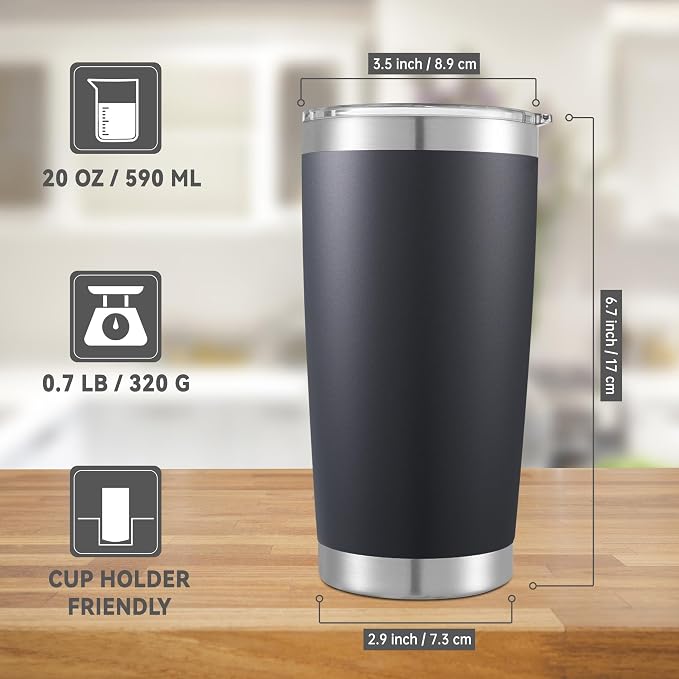 20 oz Tumbler Stainless Steel Tumblers with Lid Double Wall Vacuum Insulated Coffee Mug 20oz Powder Coated Cup for Hot and Cold Drinks, Black, 1 pack | Black, 20oz Insulated Coffee Mug, Double Wall Vacuum, Powder Coated Cup, for Hot and Cold Drinks