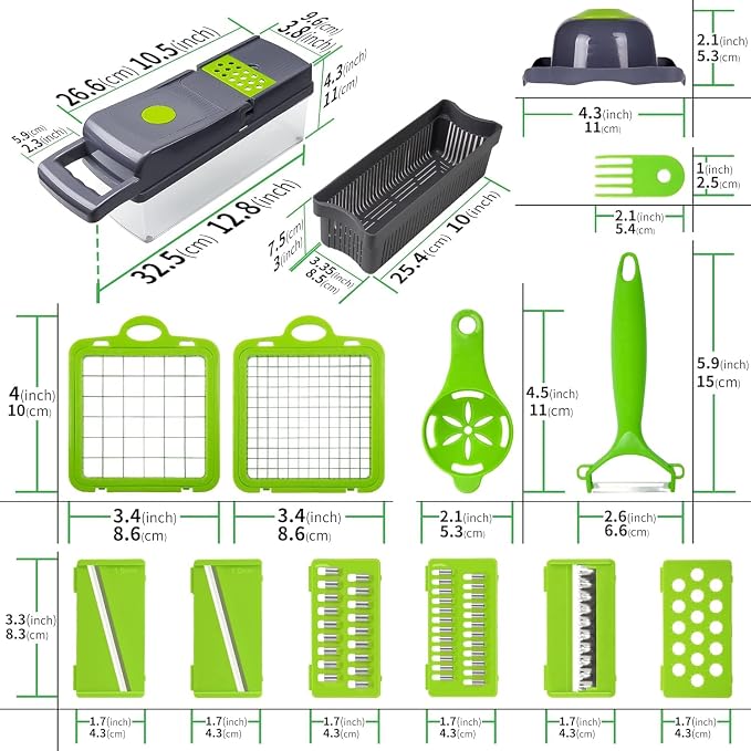 16 in 1 Vegetable Chopper and Food Chopper with Container, Onion Slicer Cutter Dicer, Veggie Cutter with 7 Blades for Carrot Salad Garlic Potato (Design 2)