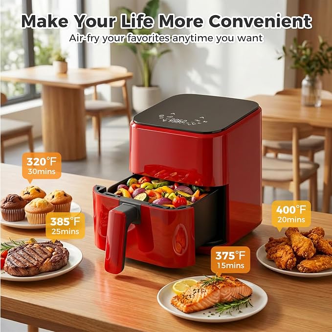 DUMOS 3 Qt Air Fryer, Compact Digital Airfryer with Auto Shut-Off, Fast Cooking for Quick Easy Meals, Space Saving Mini Air Fryer for Small Kitchens, Apartments & Singles
