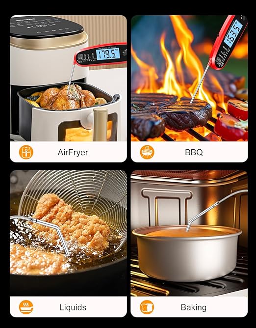 Instant Read Meat Thermometer Digital with Dual Probe | Large Backlit, Calibration, Food Thermometer for Cooking, Grilling, Smoker, BBQ, Candy, Oil Fry, Kitchen, Gifts for Men