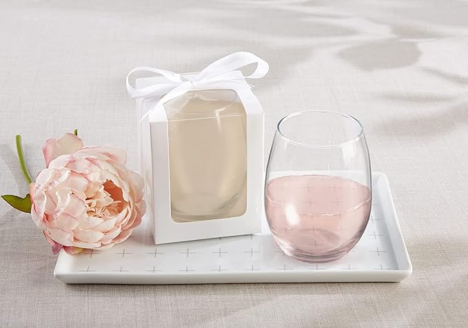 Kate Aspen 9 oz Stemless Drinkware Set of 12 - Clear Glass Cups for DIY Crafts, Party Favors, Bridal Events, Red or White Stemware, Small Tumblers, Decorative Barware, Unique Table Gifts