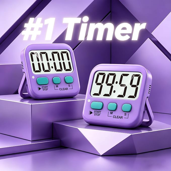 2 Pack Digital Timer for Kids Classroom Kitchen Timers for Cooking | w/ Battery, Easy to View, Alarm, Mute Mode, Count Down/Up, Magnetic, Kickstand, Hanging, Classroom Timer for Teacher Supplies