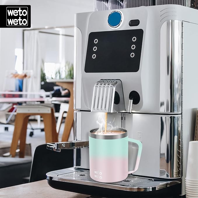 WETOWETO 14 oz Coffee Mug, Vacuum Insulated Camping Mug with Lid, Double Wall Stainless Steel Travel Tumbler Cup, Coffee Mugs Outdoor, Secret Ocean & Sweet Taffy 2 Packs