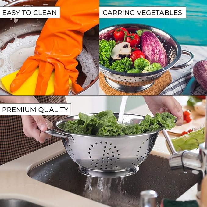 Set of 3 Stainless Steel Colanders, Comes in 1.5 Quart 3qt Quart and 5 Quart for all your Cooking | Baking | Prepping Needs