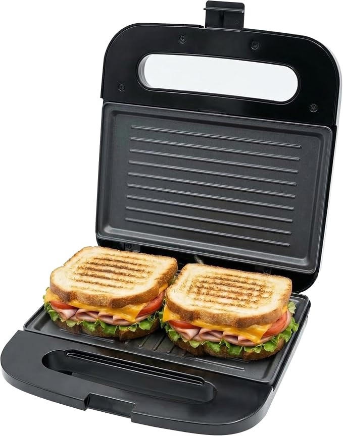 OVENTE Electric Sandwich Maker, 750W Non-Stick Plates, Black GP0401B | Perfect for Grilled Cheese, Tuna Melts, Omelets, French Toast, Breakfast Favorites, Light Meals, and Snacks