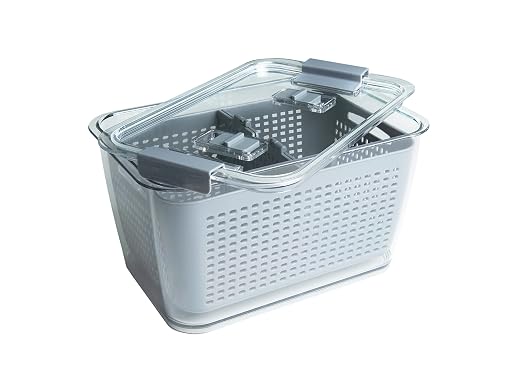 Kitchen Spaces Colander Stackable Food Storage Bin, Large, Gray, 11"L x 7"W x 9"H