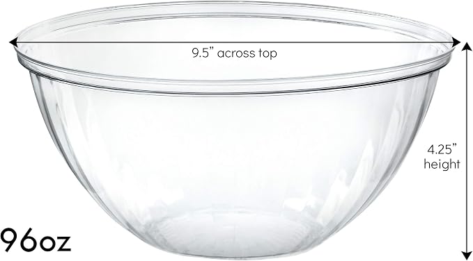 PLASTICPRO Disposable 96 Ounce Round Crystal Clear Plastic Pack of 4