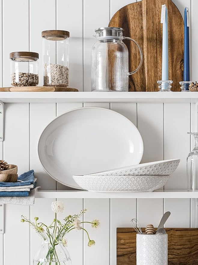LE TAUCI Ceramic Serving Bowls Set of 2, Large Serving Dishes for Entertaining, 11.8 & 13.7 Inch Oval Serving platter, Salad Fruit Bowl, Pasta Bowls, Microwave & Dishwasher Safe - Arctic White