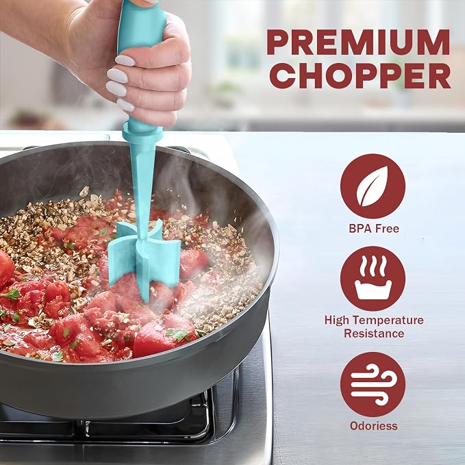 PGYARD Meat Chopper Hamburger Grinder, Kitchen Smasher for Ground Beef | Heat Resistant, 5 Nylon Blade, Burger Grinder Potato Mix Tool, Meat & Poultry Tenderizers, Dishwasher Safe, Aqua