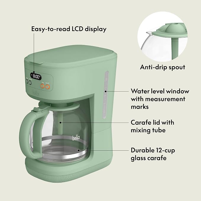 BREW 12-Cup Programmable Coffee Maker with No-Drip Glass Carafe, Seaglass