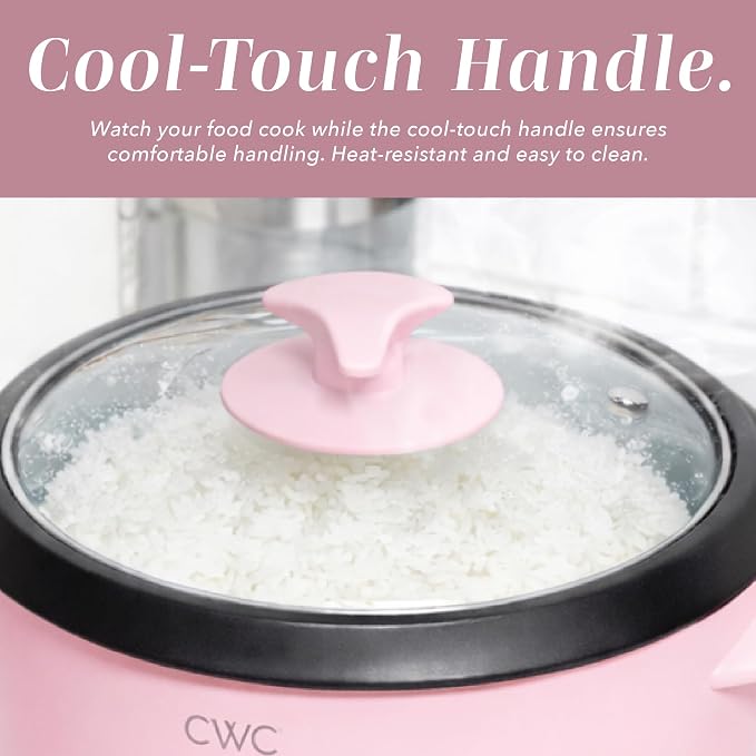 COOK WITH COLOR 6 Cup Rice Cooker 300W - Effortless Cooking and Perfectly, Cooks 3 Cups of Raw Rice for 6 Cups of Cooked Rice, Pink