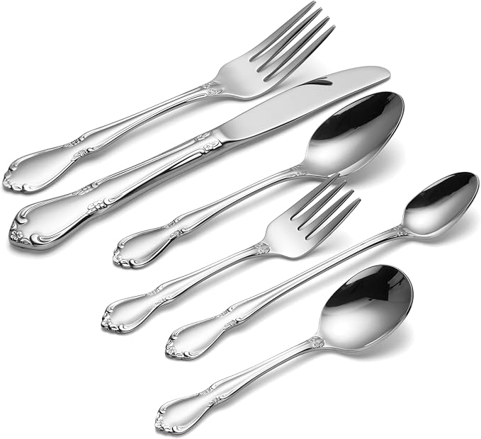 Oneida Chateau 6-Piece Progress Set, Baby Spoons Fork & Toddler Silverware | silver, dishwasher safe | includes baby spoon, fork, & feeder / kids fork, spoon & knife | toddler utensils & feeding set