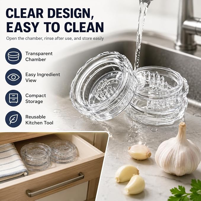 2PCS Clear Manual Garlic Twister, Manual Garlic Crusher, Garlic Chopper, Garlic Mincer, Garlic Grinder, Hand Twist Garlic Press for Garlic, Ginger, Onion, Herbs, Nuts