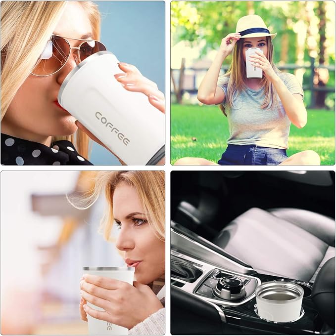 CS COSDDI 12 oz Stainless Steel Vacuum Insulated Tumbler - Coffee Travel Mug Spill Proof with Lid - Coffee Cup for Keep Hot/Ice Coffee,Tea and Beer (White) | Stainless Steel Double-wall insulation, 6-Hour Heat Retention, 360°Leak proof, BPA-free, Reusa...