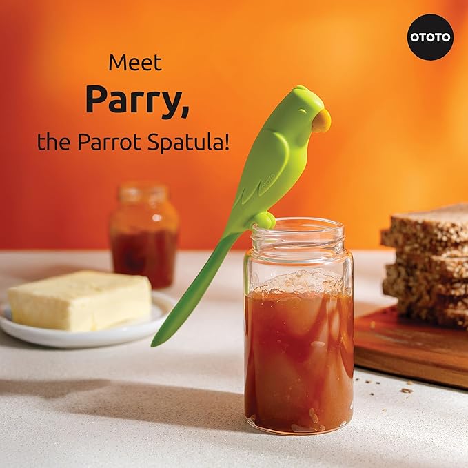 OTOTO Jar Scraper Spatula - Silicone Scraper, Cute Kitchen Accessories, Unique Fun Cooking Kitchen Gadgets for Foodies - BPA-free & 100% Food Safe (Parry)