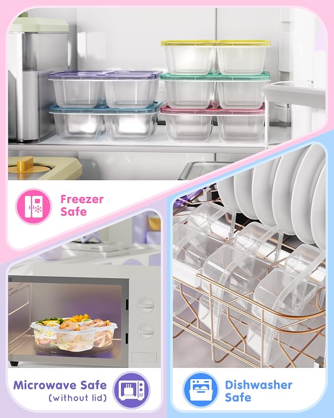 Canfanni 5 Pcs Bento Snack Containers, Reusable 4 Compartment Divided Food Storage Containers, Divided Lunchable Container for School, Work and Travel (All Transparent)