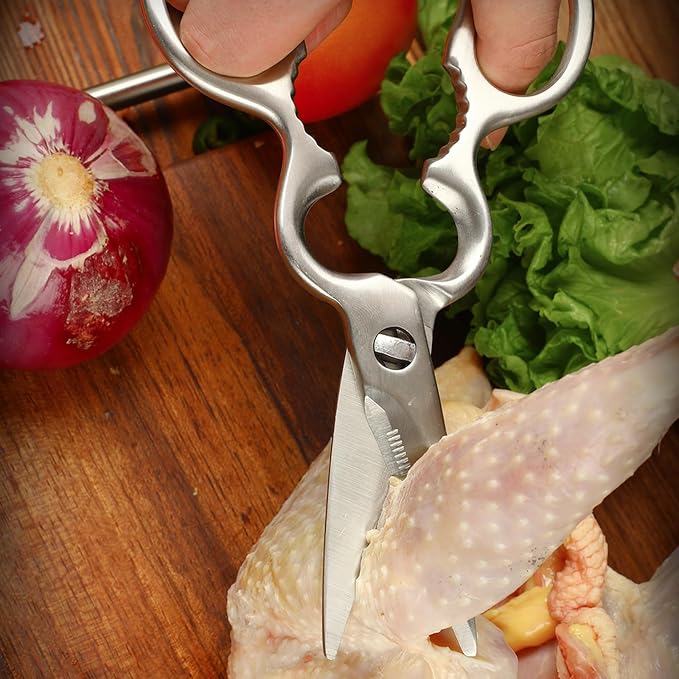 All Purpose Detachable Kitchen Shears Full-Steel Forged Kitchen Scissors | Ultra Sharp, Heavy Duty, Stainless Steel, Professional Chef Scissors, For Food Meat Pizza, Come Apart, Silver