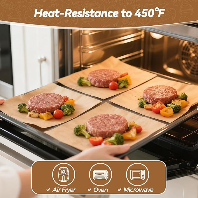 360 Count 6"x 6" Heavy Duty Patty Paper Sheets for Separating Patty | No-Stick & No-Leak Unbleached Baking Paper, Pre-cut Half Parchment Paper Sheets for Oven, Air Fryer, Microwave