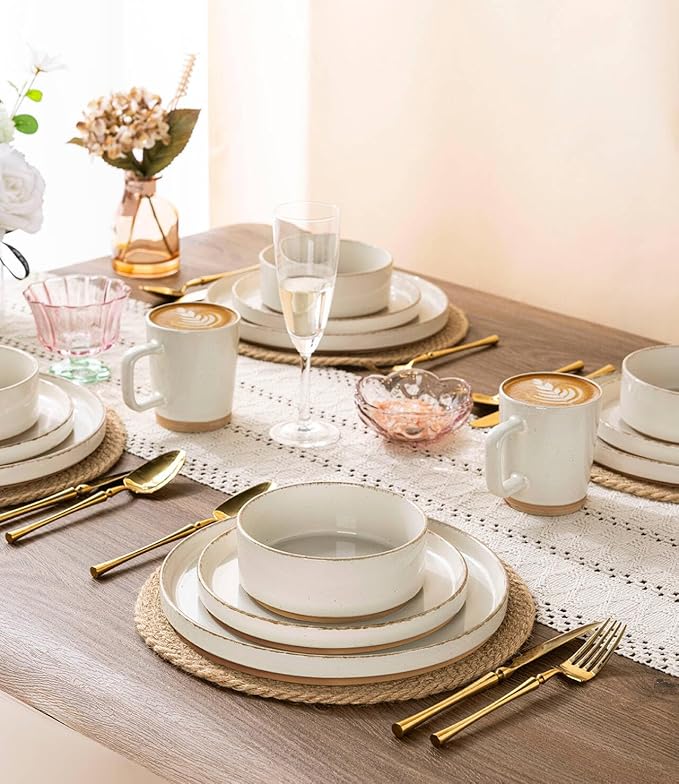 AmorArc Stoneware Dinnerware Sets for 6,18 Pcs Plates and Bowls Set | Handmade Ceramic Dish Set,Dishwasher & Microwave Safe,Scratch Resistant