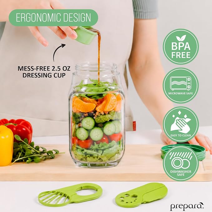 Prepara Salad Set - Herbs n' Greens, Avocado Cool & Salad Pod | BPA-Free, Ideal for Meal Prep, Snacks & Salads, Multi-Function Prep Tools, Includes 2.5 oz Leakproof Dressing Capsule