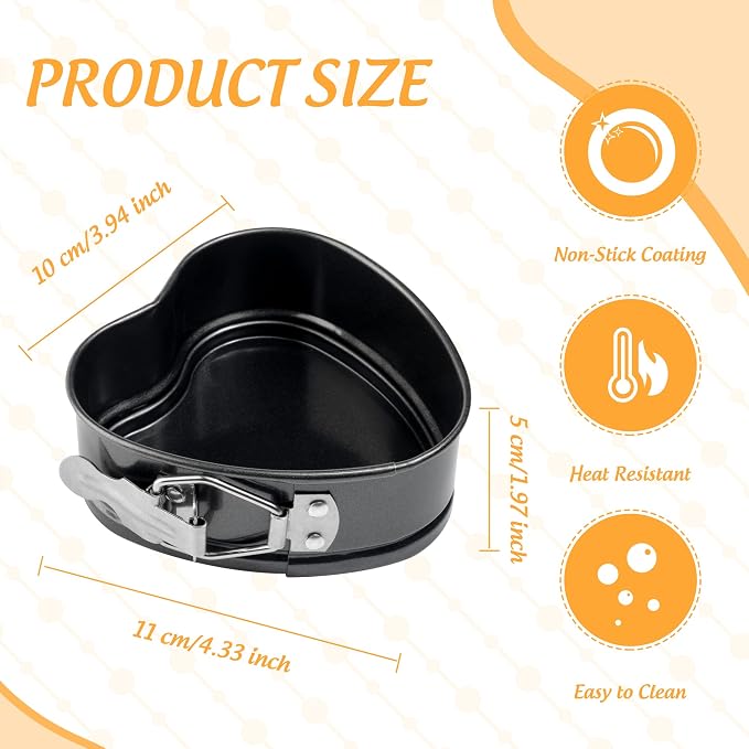 TXIN Love Heart Shape Springform Pan, Mini 4 Inches Non-Stick Carbon Steel Cake Pan Tin Mold Baking Cheese Bread Jelly Tray, Set of 2
