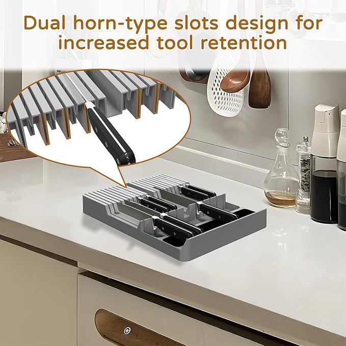 NIUXX Knife Drawer Organizer, Large Capacity In-Drawer Knife Block Set | Holds 20 Knives and 1 Sharpening Steel (Not Included), Suitable for Knife Organizer for Kitchen Drawer