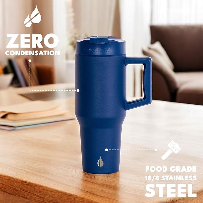 Elemental 100% Leak Proof 32oz Tumbler with Handle & Straw Travel Mug | Stainless Steel Double Wall Insulated Tumbler for Hot and Cold Beverages with Sip & Straw Lid