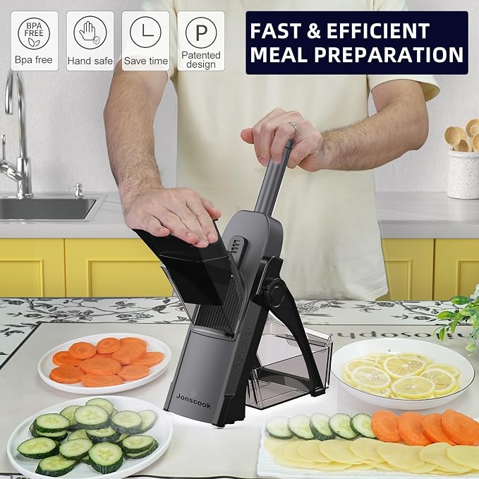 Safe Mandoline Slicer for Kitchen, Professional Vegetable Potato Slicer | 0.1-8 mm Adjustable Thickness, Food Chopper French Fry Cutte, Mandolin, Chopping Artifact Fast Veggie (just Slice, Black)