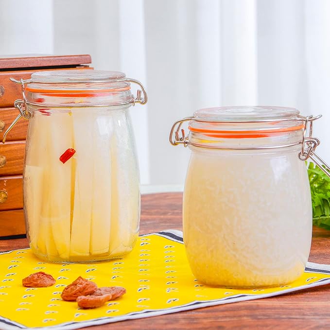 Hovico 25 oz Glass Jars With Airtight Lids And Leak Proof Rubber Gasket,Wide Mouth Mason Jars With Hinged Lids For Kitchen Canisters 750ml, Glass Storage Containers